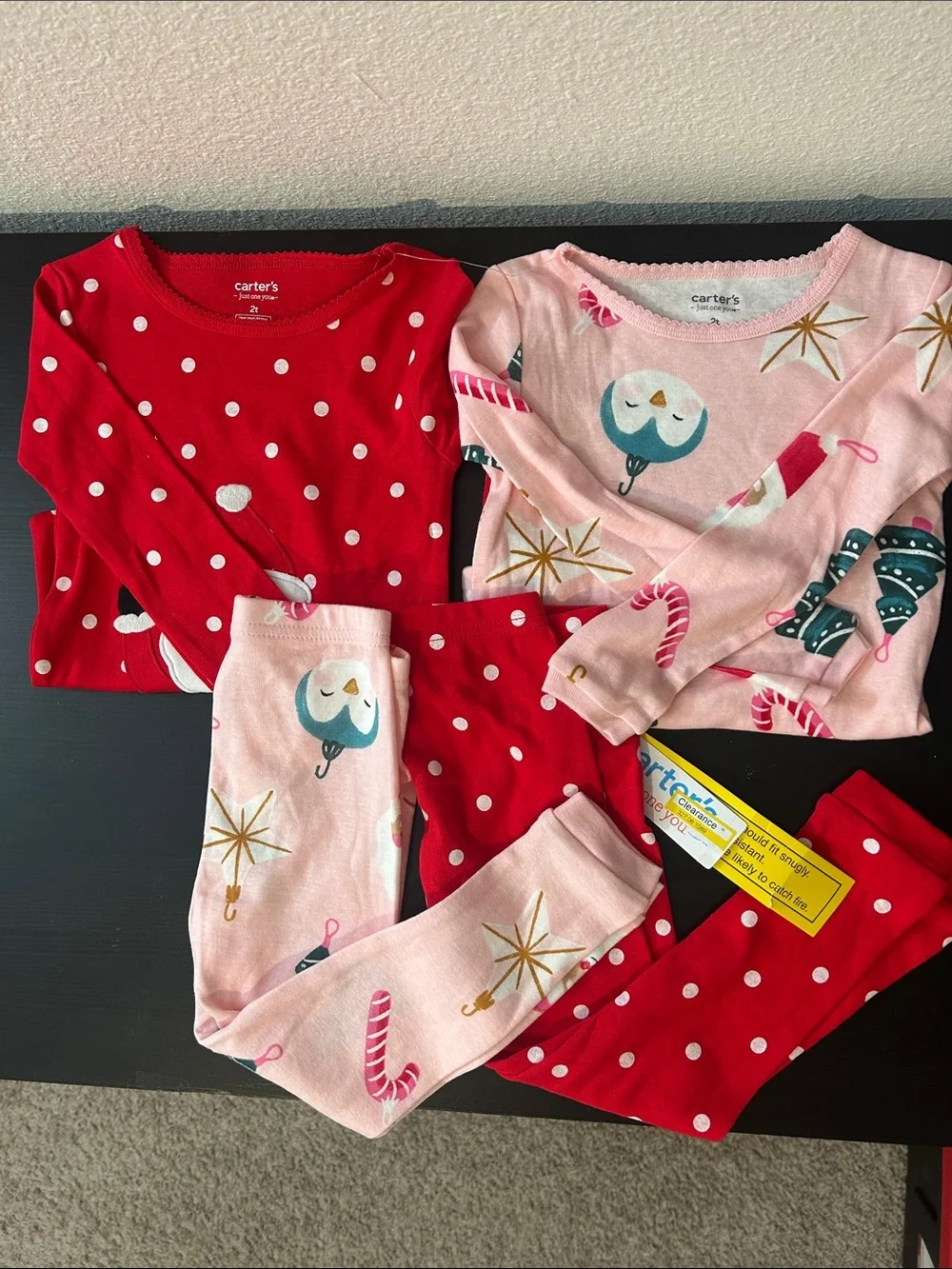 Carter's Girls Holiday Pink & Red Two-Piece Pajama Set